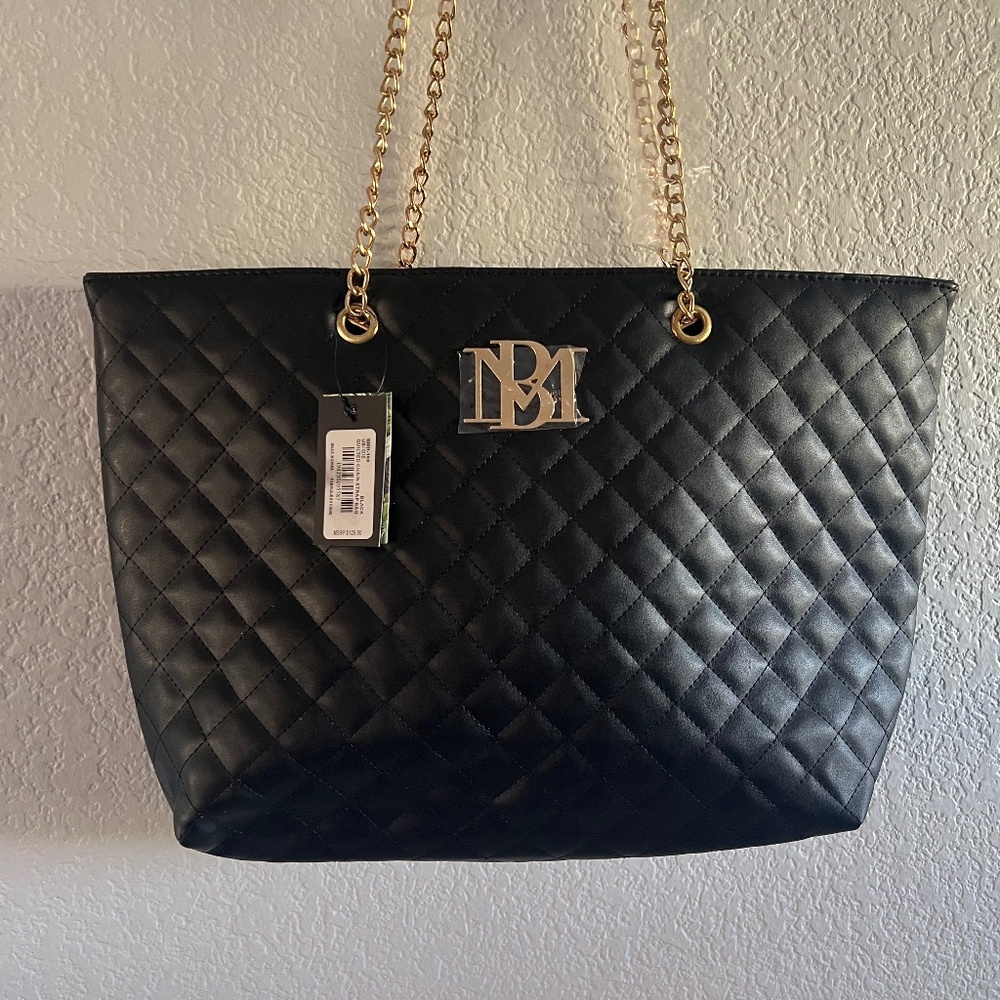 Badgley Mischka Black Vegan Leather Tote Bag NEW